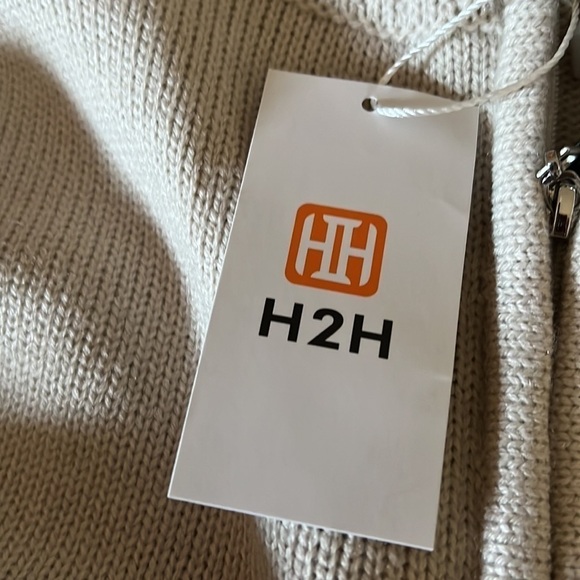 H2H 1/4 Zip Pullover Sweater Long Sleeve Knitted beige Fabric Large - Picture 6 of 7